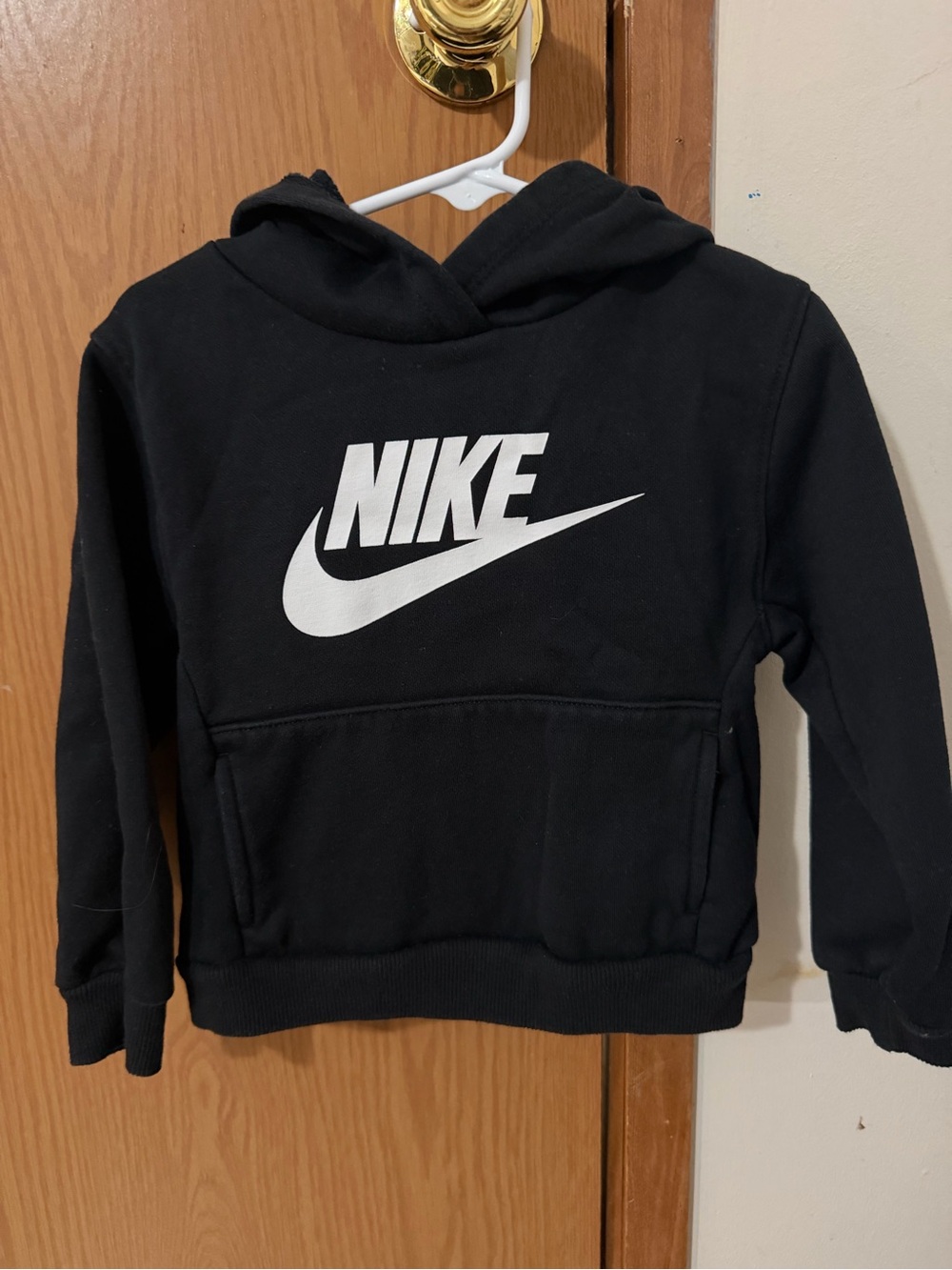 Nike Black Hoodie with White Swoosh Logo - Kids